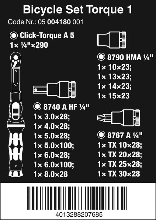 Actual product image Wera Bicycle Set Torque 1 (1/4", 2.50 Nm, 25 Nm)