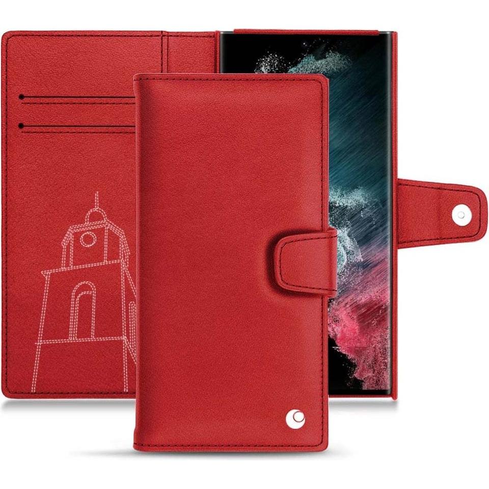 Noreve Lederschutzhülle Wallet (Samsung Galaxy S22 Ultra), Smartphone Hülle, Rot