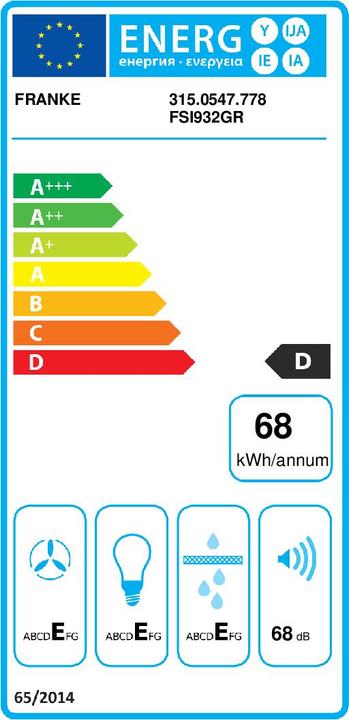 Energie-Label Franke FSI 932 GR Wandmontierte Dunstabzugshaube Grau 225 m/h D (Wandhaube)