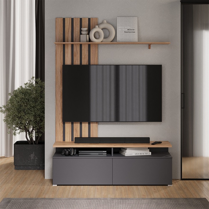 Immagine prodotto Vichy Wohnwand Harro, Goldkraft Eiche/Anthrazit