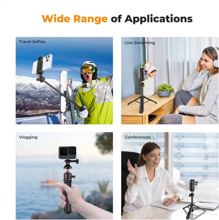 Produktbild K&F Concept 3-in-1 selfie stick + desktop stand mobile phone holder + GoPro adapter + Bluetooth remote control