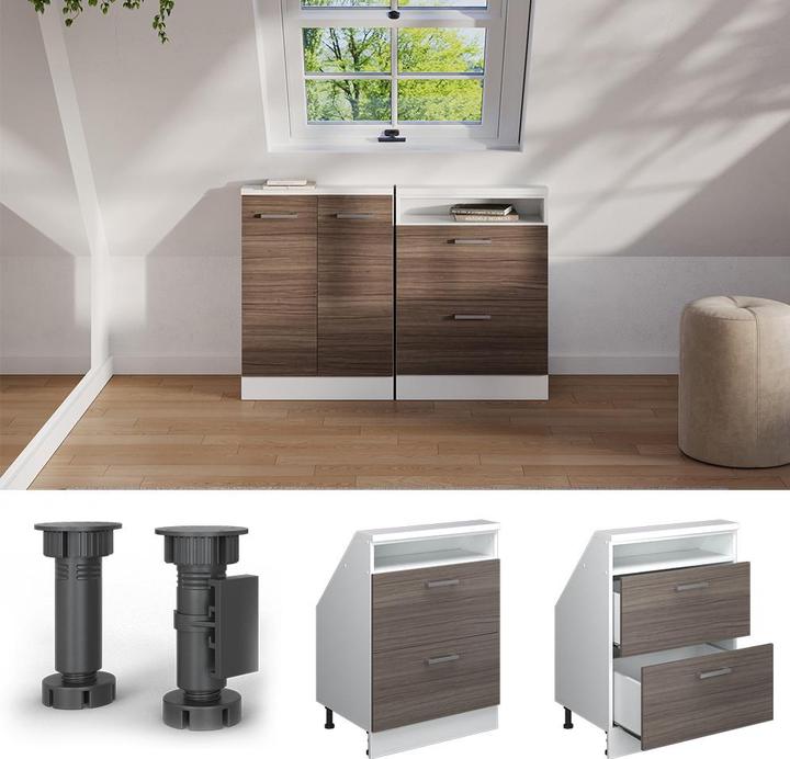 Produktbild Vichy Dachschrägenschrank Rion, Edelgrau/Weiss/Weiss, mit 2 Schubladen (46 x 46 x 81.60 cm)
