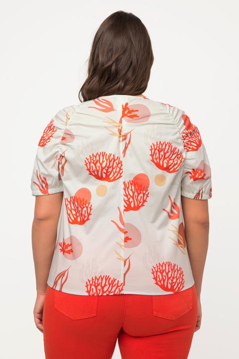 Image du produit Ulla Popken Chemisier motif corail en coton bio à col tunisien et manches courtes (54)