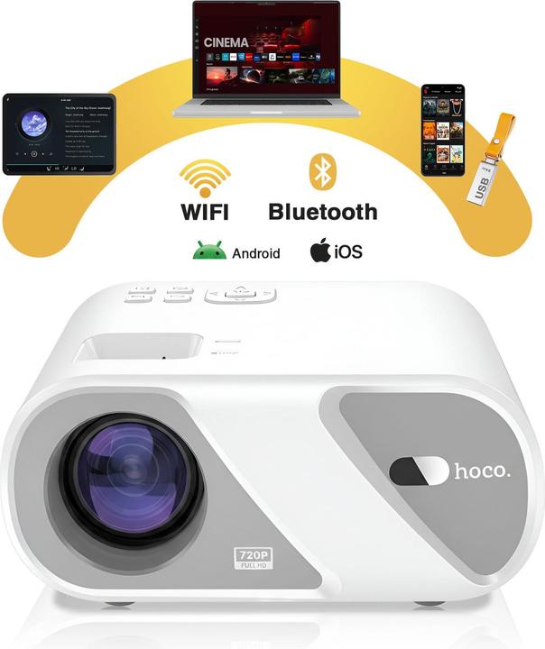 Actual product image Hoco Headphone with microphone projector Wi-Fi Bluetooth 720P DT1 white (HD ready, 140 lm)