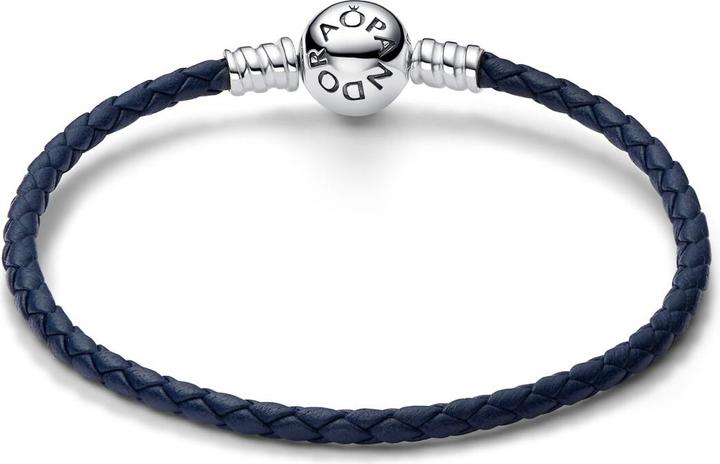 Produktbild Pandora Moments Blaues Geflochtenes Lederarmband mit Kugelverschluss (19 cm, Leder, Sterlingsilber)