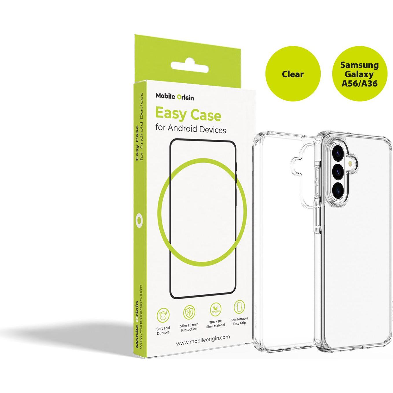 Mobile Origin Easy Case, Clear - Samsung Galaxy A56/A36 (Samsung Galaxy A36, Samsung Galaxy A56), Cover smartphone, Trasparente