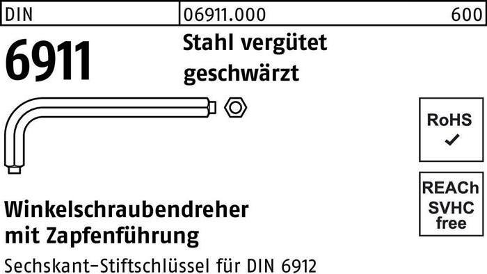 Chiave esagonale a L DIN 6911 con codolo SW 19 M 24 in acciaio temprato e annerito (esagono)