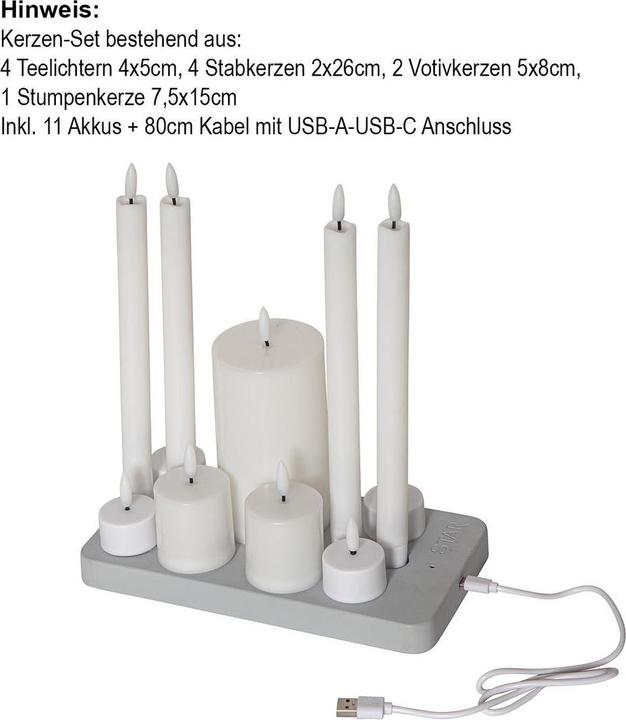 Produktbild Star Trading LED-Kerzen Set Flamme Charge Mix, Weiss (11 x)