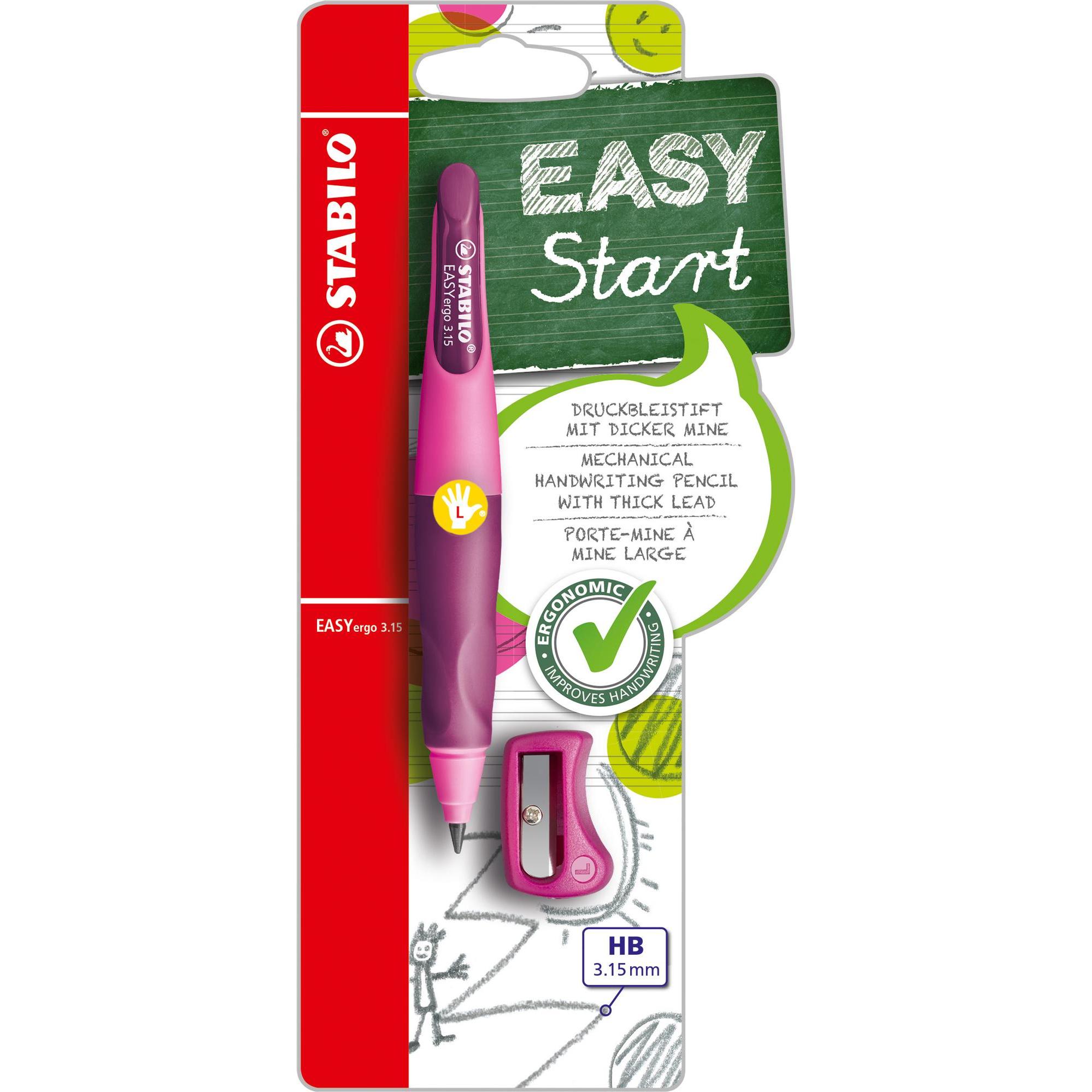 STABILO, Bleistift, EASYergo ergonomischer Druck-Bleistift für Linkshänder HB (3.15 mm, HB, 1 x)