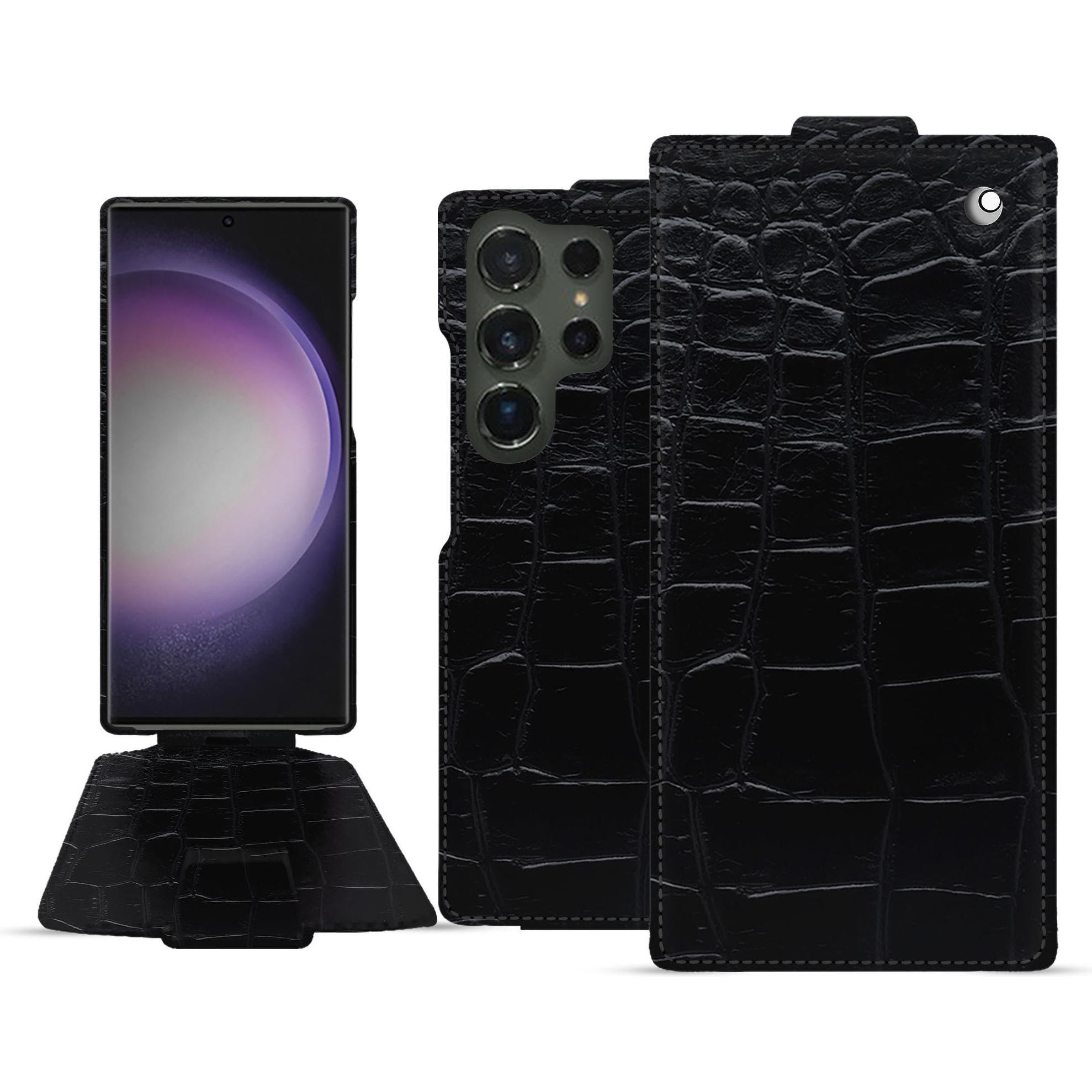 Noreve Lederschutzhülle vertikal (Samsung Galaxy S24 Ultra), Smartphone Hülle, Schwarz