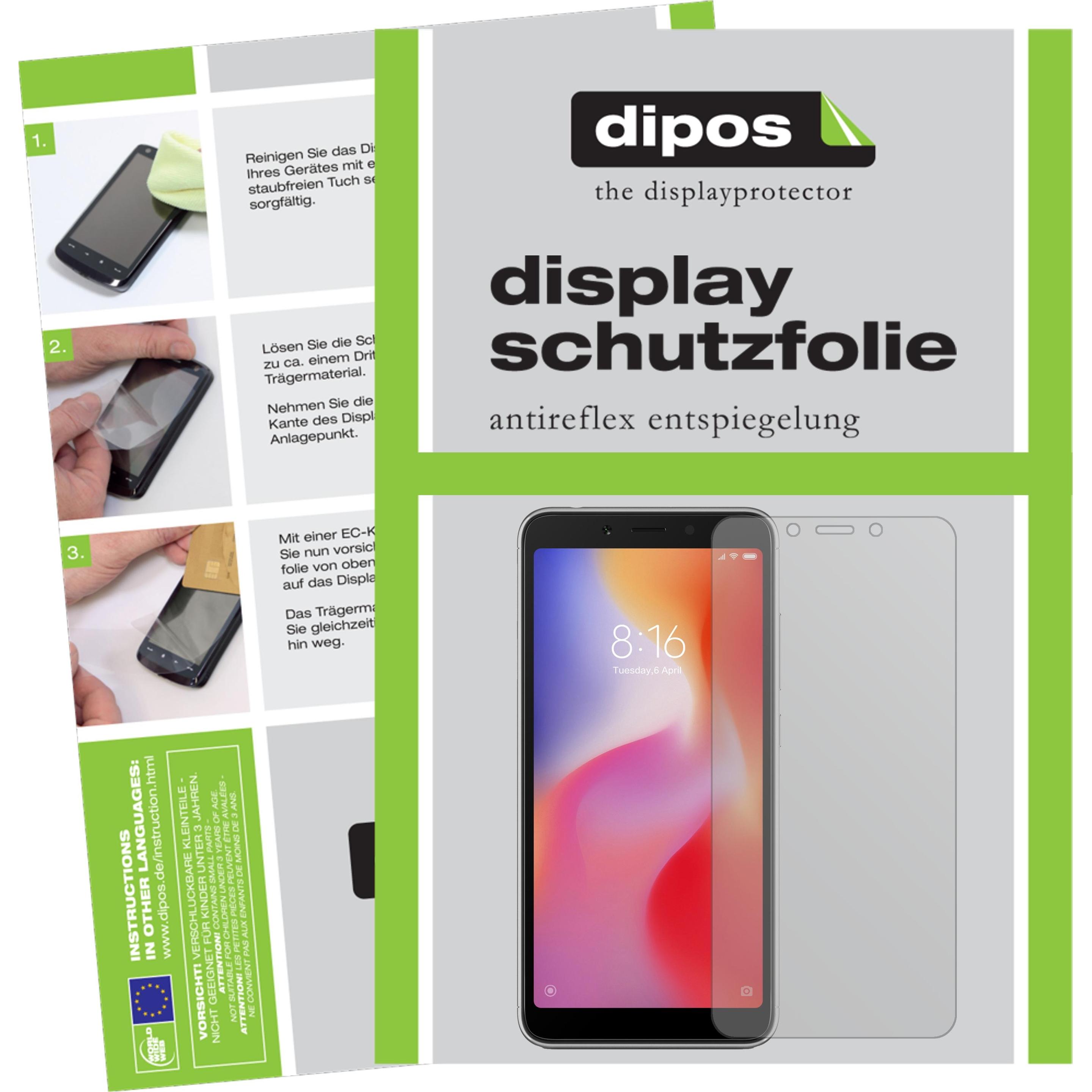 Dipos Displayschutzfolie Antireflex (2 Stück, Xiaomi Redmi 6A), Smartphone Schutzfolie, Transparent