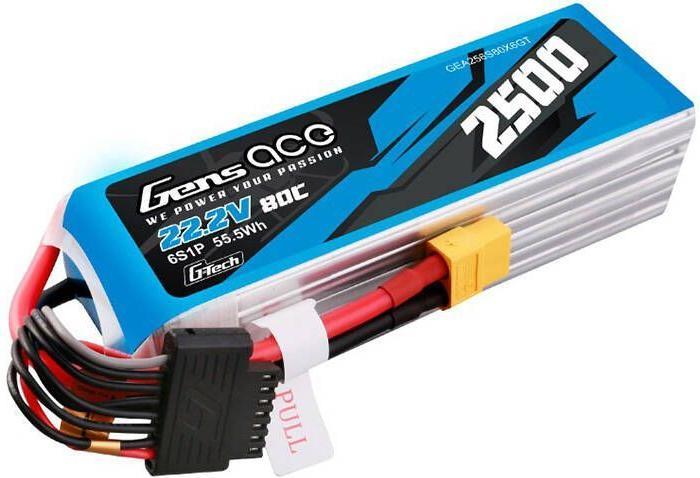 Produktbild Gens Ace G-Tech 2500mAh 22.2V 80C 6S1P Lipo Battery Pack with XT60 plug (22.20 V, 2500 mAh)