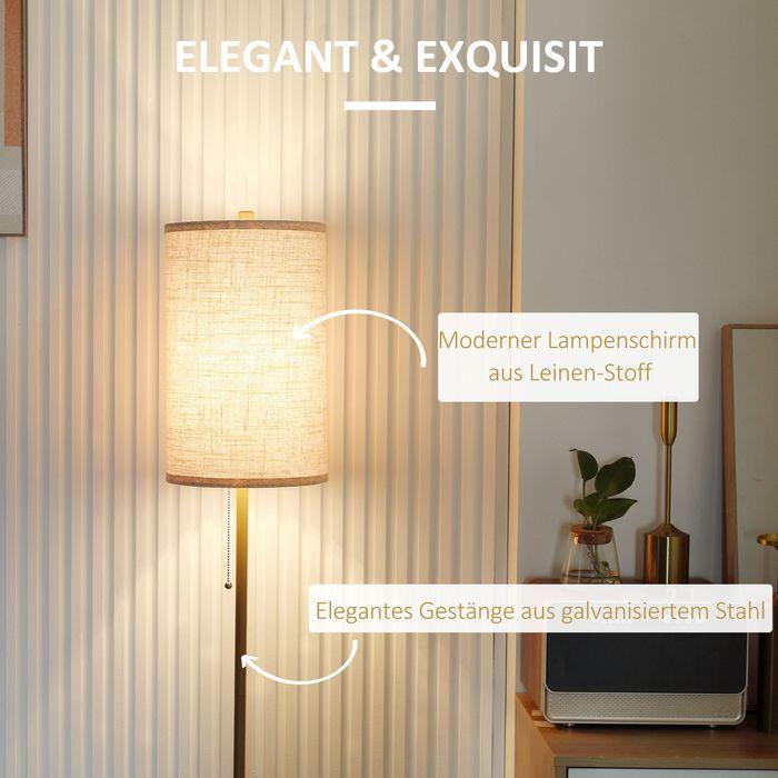 Produktbild Swisshandel24 Stehlampe Wohnzimmer Stehleuchte mit Leinen Lampenschirm, Zugkettenschalter (E27)