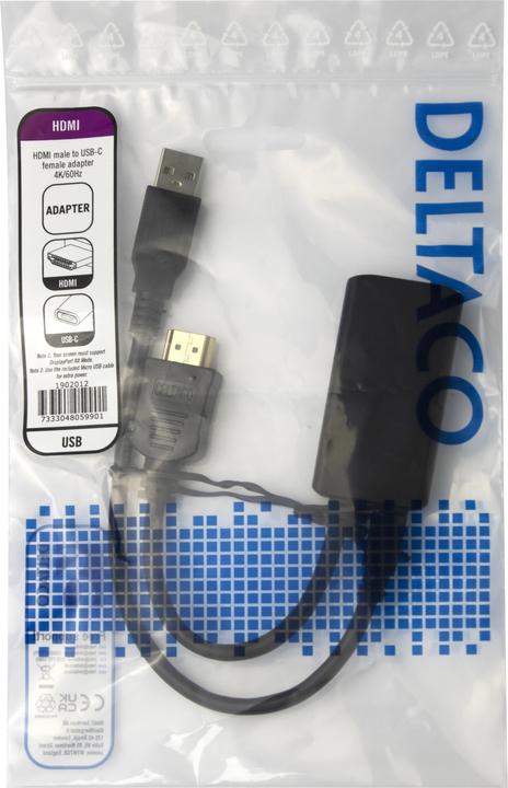 Produktbild Deltaco DisplayPort adapteris, HDMI??? USB-C Alt.Mode, 4K/60Hz / 1902012 (20 cm)