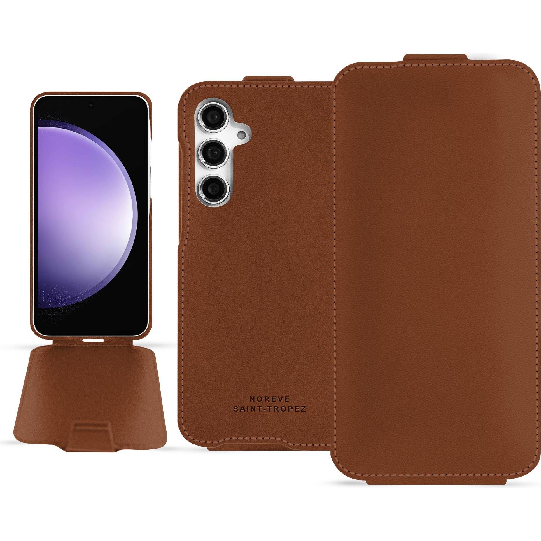 Thumbnail - Noreve Lederschutzhülle vertikal (Samsung Galaxy S23 FE), Smartphone Hülle, Braun
