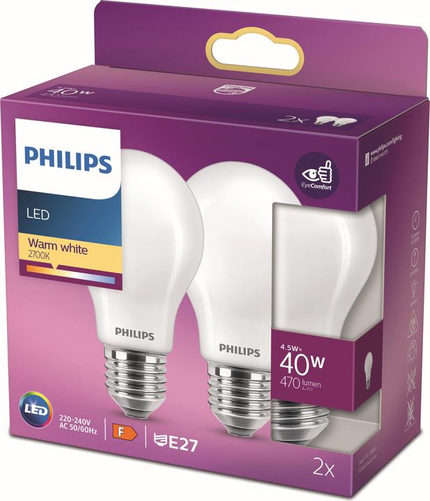 Produktbild Philips Lampe (E27, 4.50 W, 470 lm, 2 x, F)