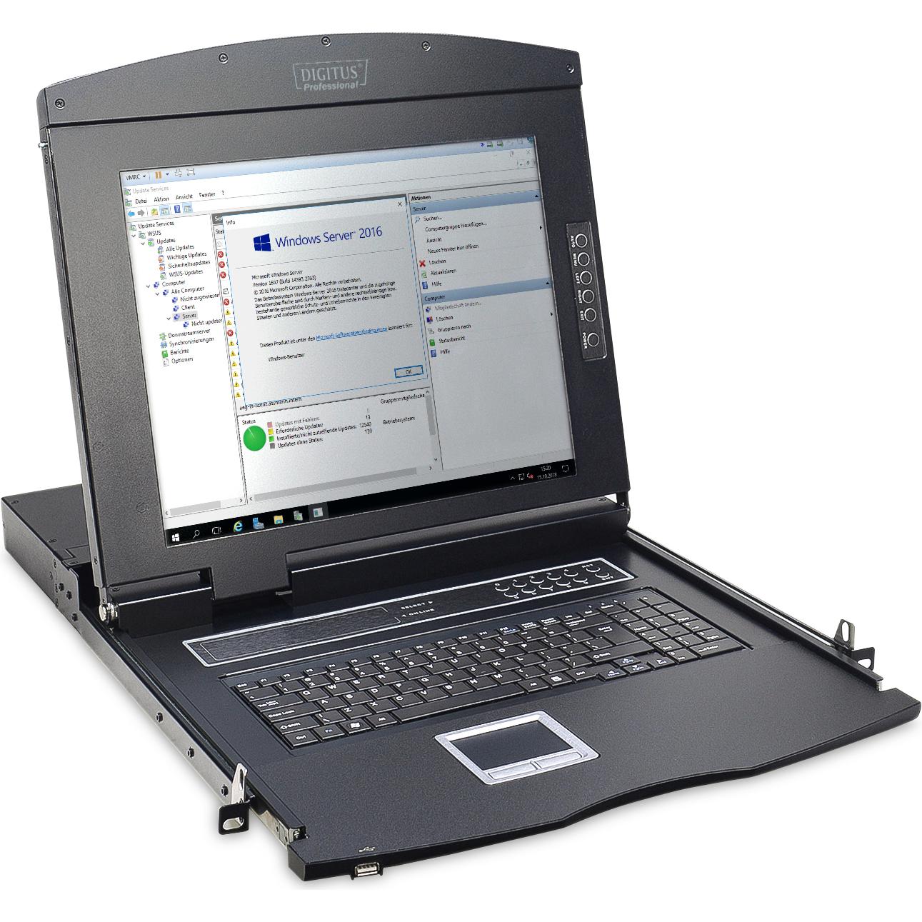 Digitus Modulare Konsole mit 17" TFT (43,2cm), 1-Port KVM & Touchpad, spanische Tastatur, KVM Switch, Schwarz