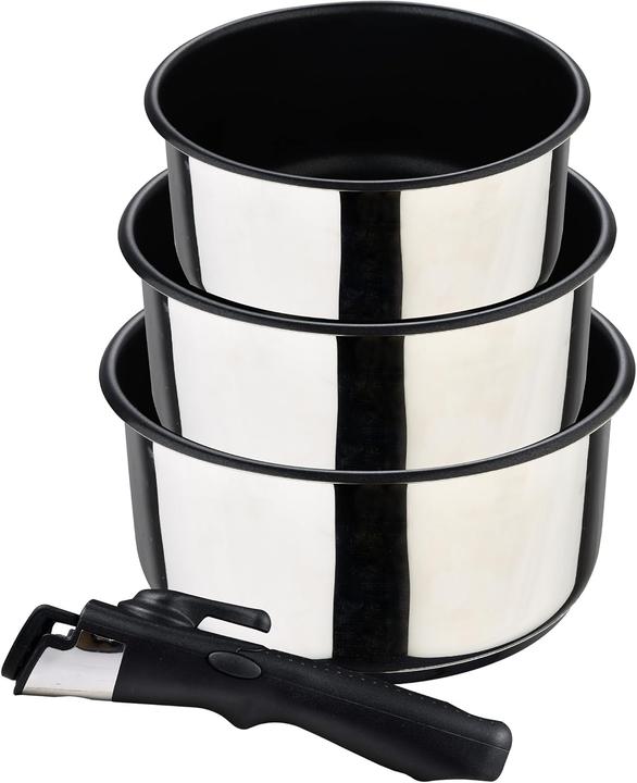 Bergner Click&Cook 4-teiliges Topfset mit abnehmbaren Griffen (Kookpotten en pannenset, Roestvrij staal, 16 x 8 cm)