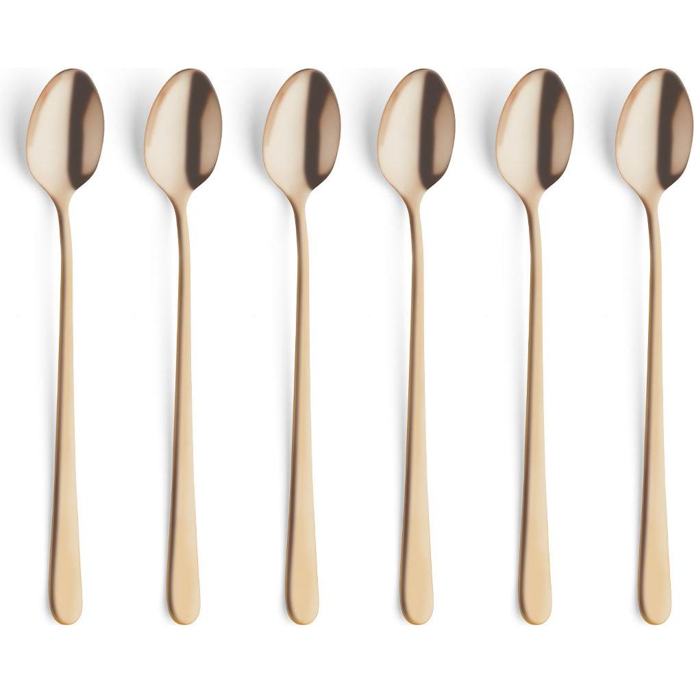 Amefa AUSTIN Longdrink-/Latte Macchiato Löffel Set 6-teilig PVD gold, satiniert, Besteck, Gold