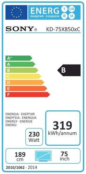 Label énergétique Sony Kd-75x8505c (75", LCD, 4K)