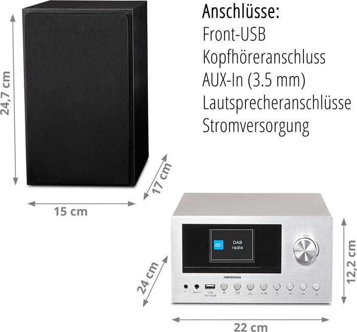 Image du produit Medion P85003 - Micro Système Audio - DAB+ - WiFi - Lecteur CD - Bluetooth - Argent (Bluetooth, WiFi, Lecteur de CD, 1x 30 W)