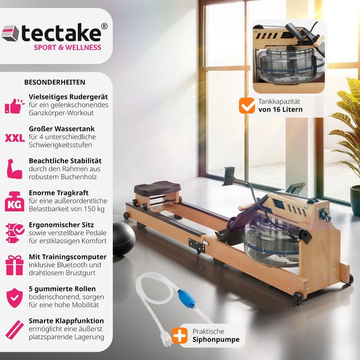Produktbild tectake Holzrudergerät Titan klappbar, ergonomisch, 150kg belastbar