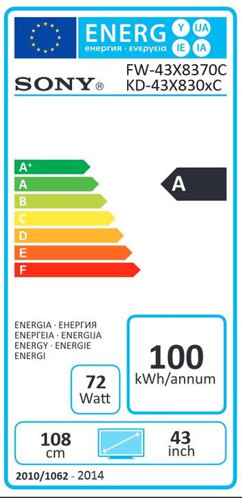 Etichetta energetica Sony Kd-43x8305c (43", LCD, 4K)