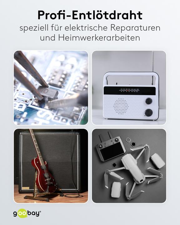 Image du produit Goobay Tresse à dessouder 2 mm pour enlever l'étain de soudure aux points de soudure 1,5 m (tresses à dessouder)