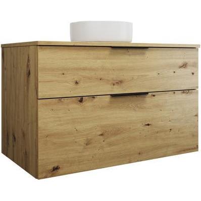 burgbad, Badmöbelset, Eqio Keramik-Aufsatzwaschtisch mittig, rund, inklusive Waschtischunterschrank, Breite 1000m