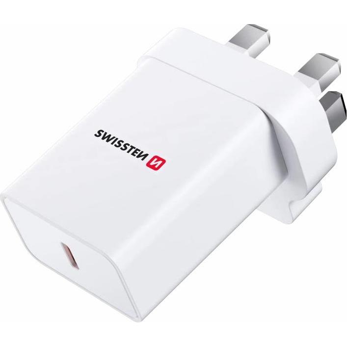 Swissten Travel Charger PD 25W For Iphone And Samsung For Uk Socket White (25 W), USB Ladegerät, Weiss