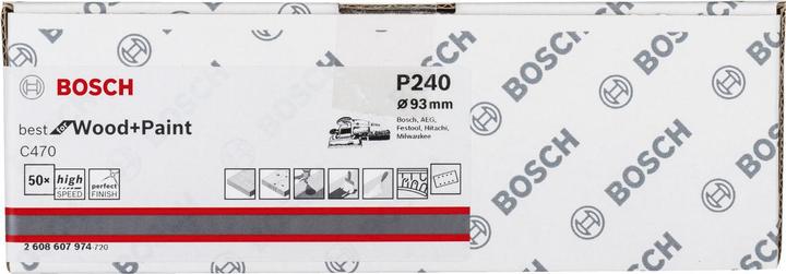 Actual product image Bosch Professional Zubehör Abrasive sheet C470, 93 x 186 mm, 240, 8 holes, Velcro, pack of 50 (240)