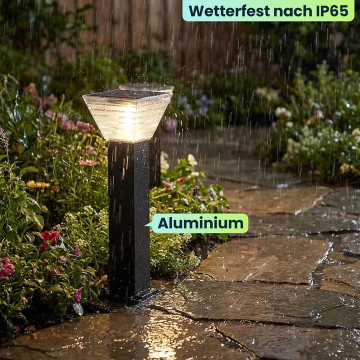 Actual product image Ideoon 2er-Set Premium Solar Säulen-Wegeleuchte 60cm aus Aluminium in Schwarz, 300lm, IP65 wasserfest, 360° (300 lm, IP65)
