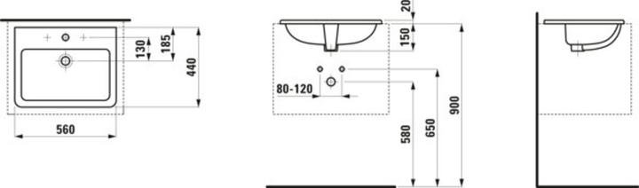 Actual product image Laufen Built-in washbasin PRO S 560x440mm w ÜL 3 HL version white (440 mm, 560 mm)