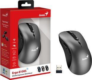 Produktbild Genius Ergo 8100S/Ergonomická/Optická/Pro praváky/1 600 DPI/Bezdrátová USB/Černá-šedá (Kabellos)