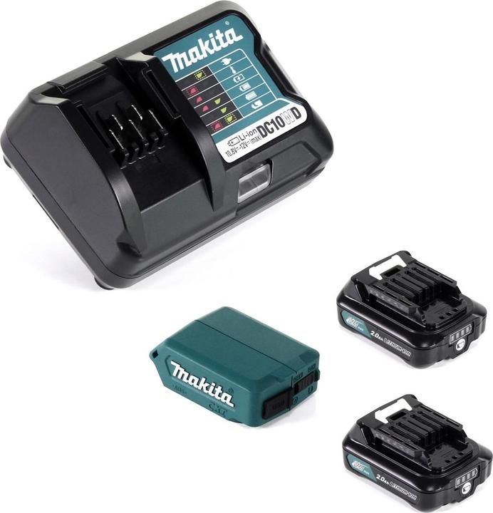 Produktbild Makita DEAADP08 WA USB Adapter für 10,8V-12V Akkus + 2x 2,0 Ah Akku ( 197396-9 ) + Lader ( 197343-0 (12 V)
