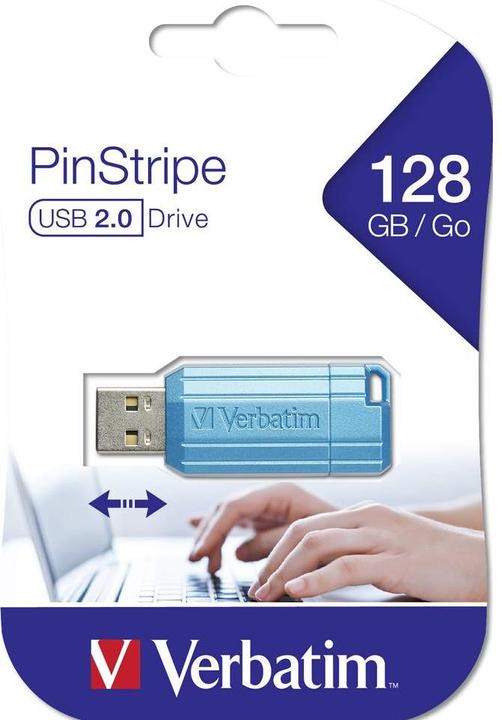 Produktbild Verbatim PinStripe USB-Stick 128 GB USB Typ-A 2.0 Blau (128 GB, USB-A)