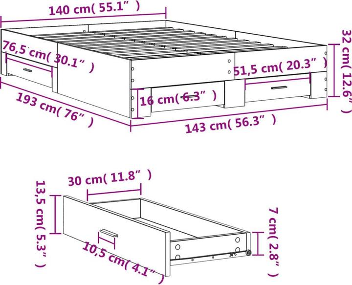 Image du produit vidaXL Bettgestell (140 x 190 cm)