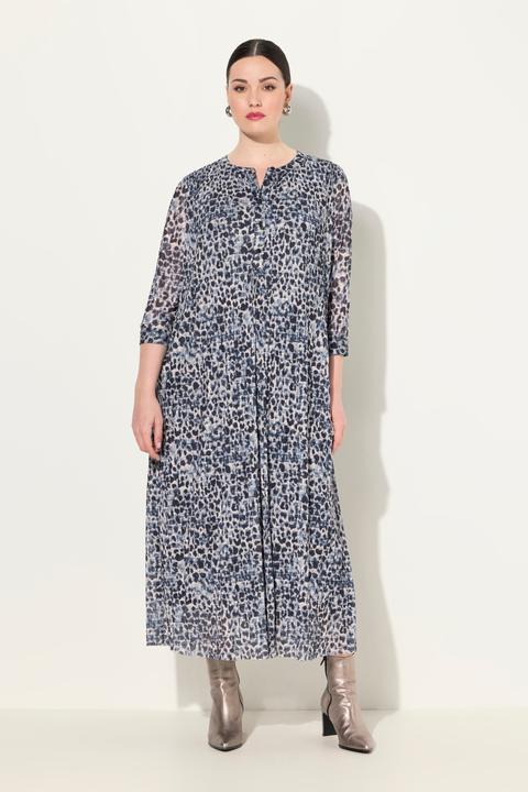 Immagine prodotto Ulla Popken Maxi abito in mesh a doppio strato con design leopardato, scollo a girocollo e maniche a 3/4 (52)