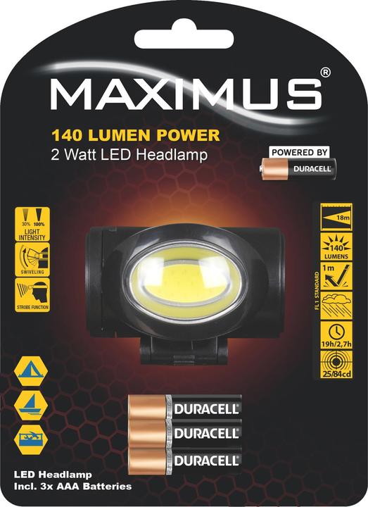 Duracell MAXIMUS LED Headlamp M-HDL-001-DU 2W 140lm 3xAAA Powered by (140 lm)