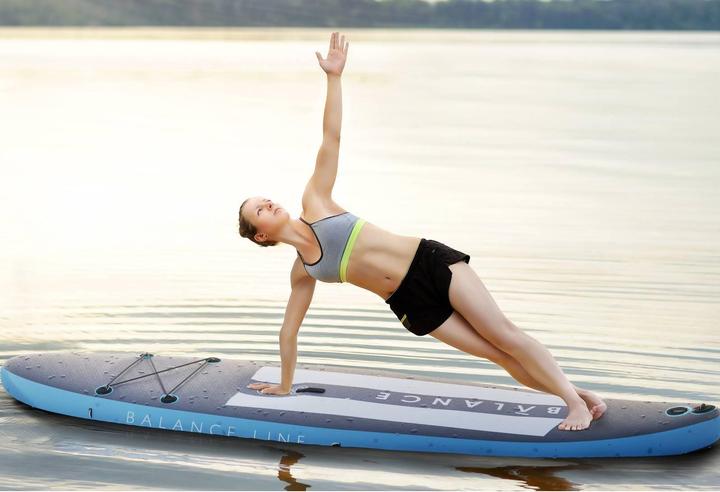 Actual product image Gymrex Inflatable SUP Board - 135 kg - blue/navy blue - set with paddle and accessories