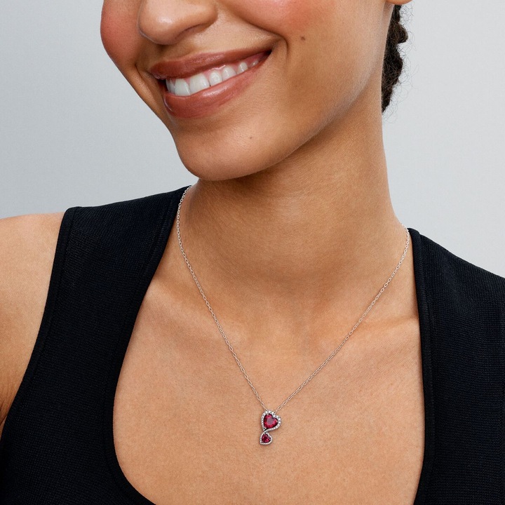 Produktbild Pandora Necklace with Pendant Red Halo Heart (Zirkonia)