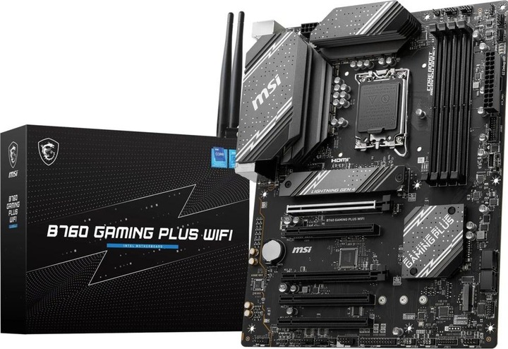Actual product image MSI B760 GAMING PLUS WIFI LGA1700 mATX MB 4xDDR5 4xSATA 2xM.2 (LGA 1700, Intel B760, ATX)