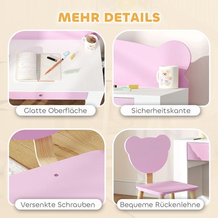 Produktbild Swisshandel24 Schreibtisch-Set für Kinder, Bärenform, Schublade, zum Schreiben und Basteln, 3-8 Jahre, Rosa (80 x 41 x 74.50 cm)