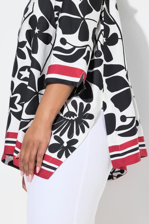 Produktbild Ulla Popken Satinbluse, Blüten-Design, Zipfelsaum, 3/4-Arm (58)