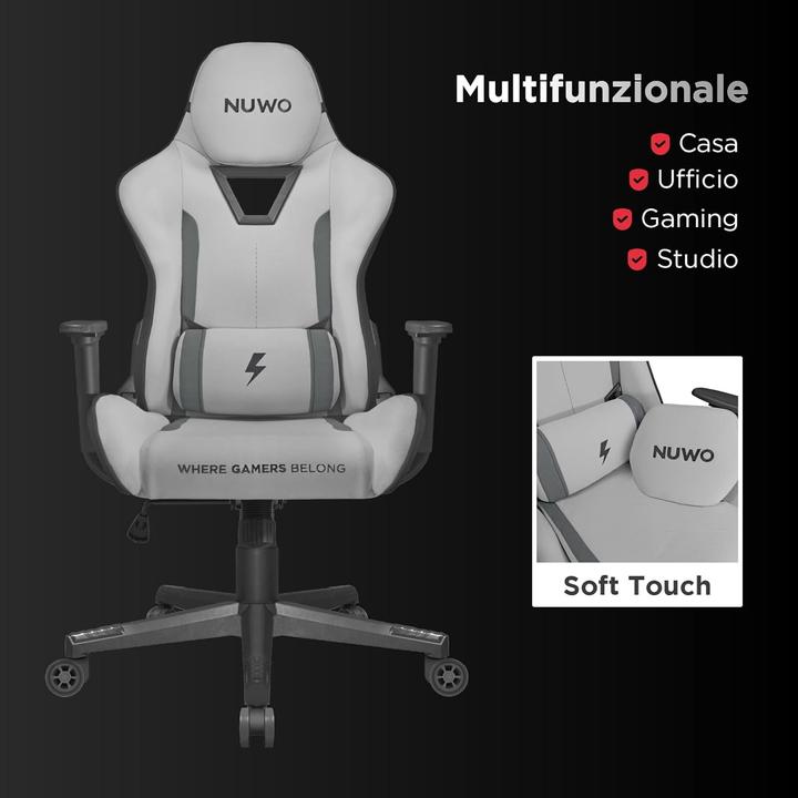 Produktbild Noua Poltrona Gaming Nuwo Jupiter Grey Recrinabile-Supporto Lombare