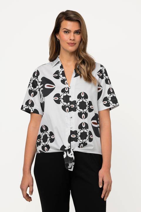 Produktbild Ulla Popken Bluse, grafischer Druck, Saumknoten, Hemdkragen, Halbarm (50, 52)