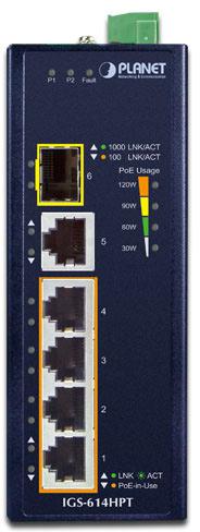 Image du produit Planet IGS-614HPT Commutateur réseau Gigabit Ethernet (10/100/1000) Power over Ethernet (PoE) (5 ports)