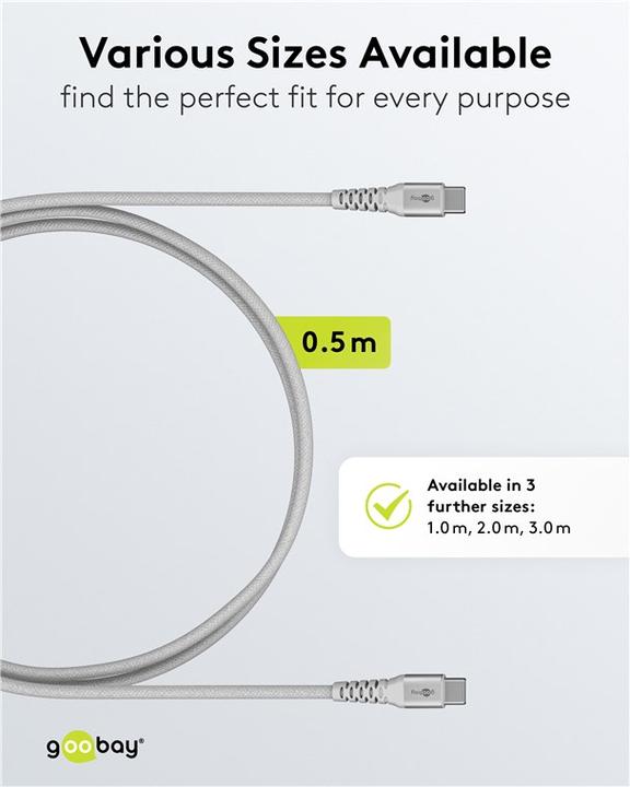 Immagine prodotto Goobay Cavo tessile da USB-C a USB-C con spine in metallo, 3 m, bianco (3 m, USB 2.0, 60 W)