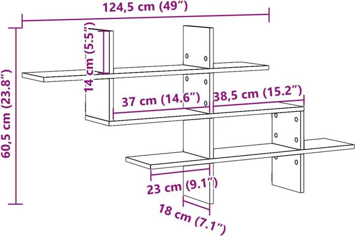 Actual product image vidaXL Wandregal (124.5 x 18 x 60.5 cm)