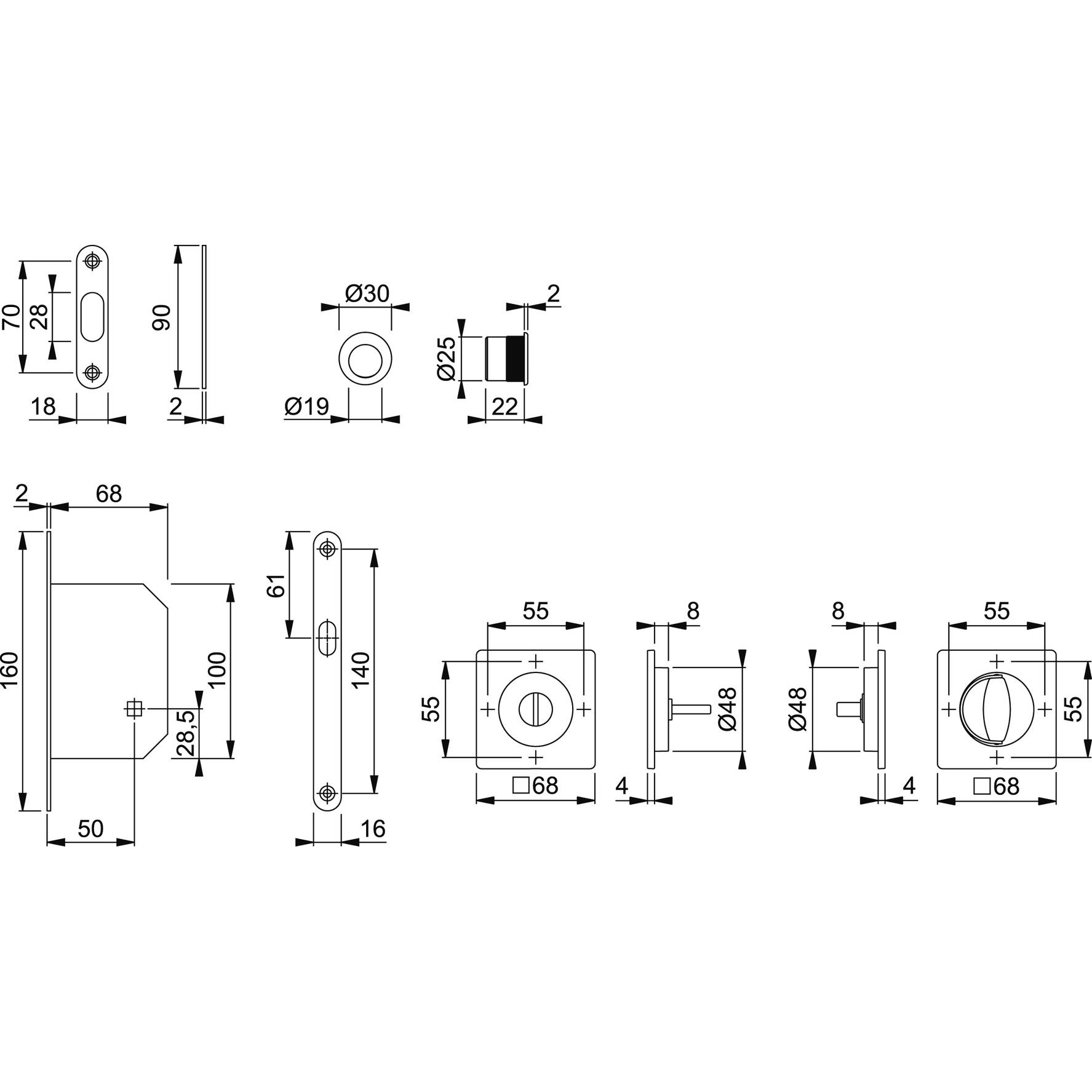 Thumbnail - Hoppe, Türschloss + Schliesszylinder, Schiebetürset M443-Set 6 (Einsteckschloss)